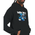 Men's Wanted Teddy Bear Hoodie in black with blue teddy graphic and money bags.