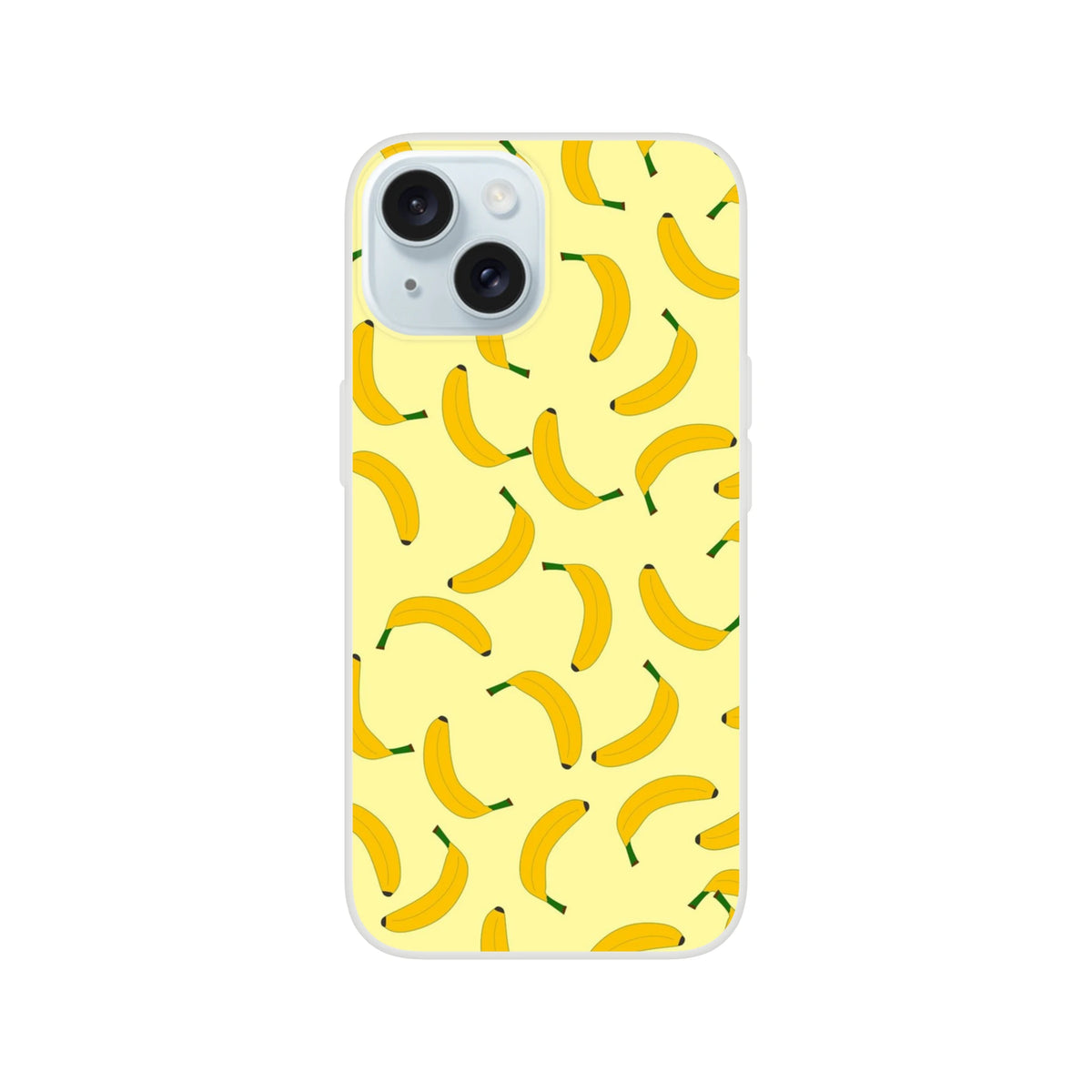 Yellow banana-pattern iPhone case for iPhone 13–16 with a slim protective matte shell