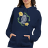 Navy Good Vibes Only women's hoodie with floral wreath and slogan, 50/50 cotton-poly blend, front pouch pocket.