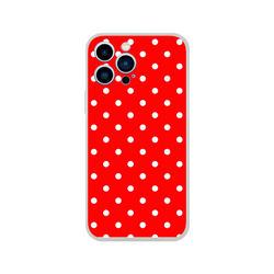 Red and white polka dot iPhone case with retro styling. Slim TPU phone cover for 13-16 models offering shock-absorbing protection.