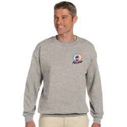 Grey sweatshirt with colorful Urban Palm Trees Full Send graphic, modified car culture streetwear for petrolheads.