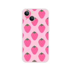 Cute pink strawberry iPhone case for 13-16 with kawaii fruit aesthetic pattern.