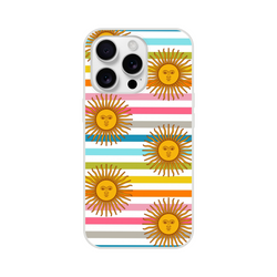 Retro rainbow sun iPhone case with striped multicolor background and matte finish for iPhone 13-16.