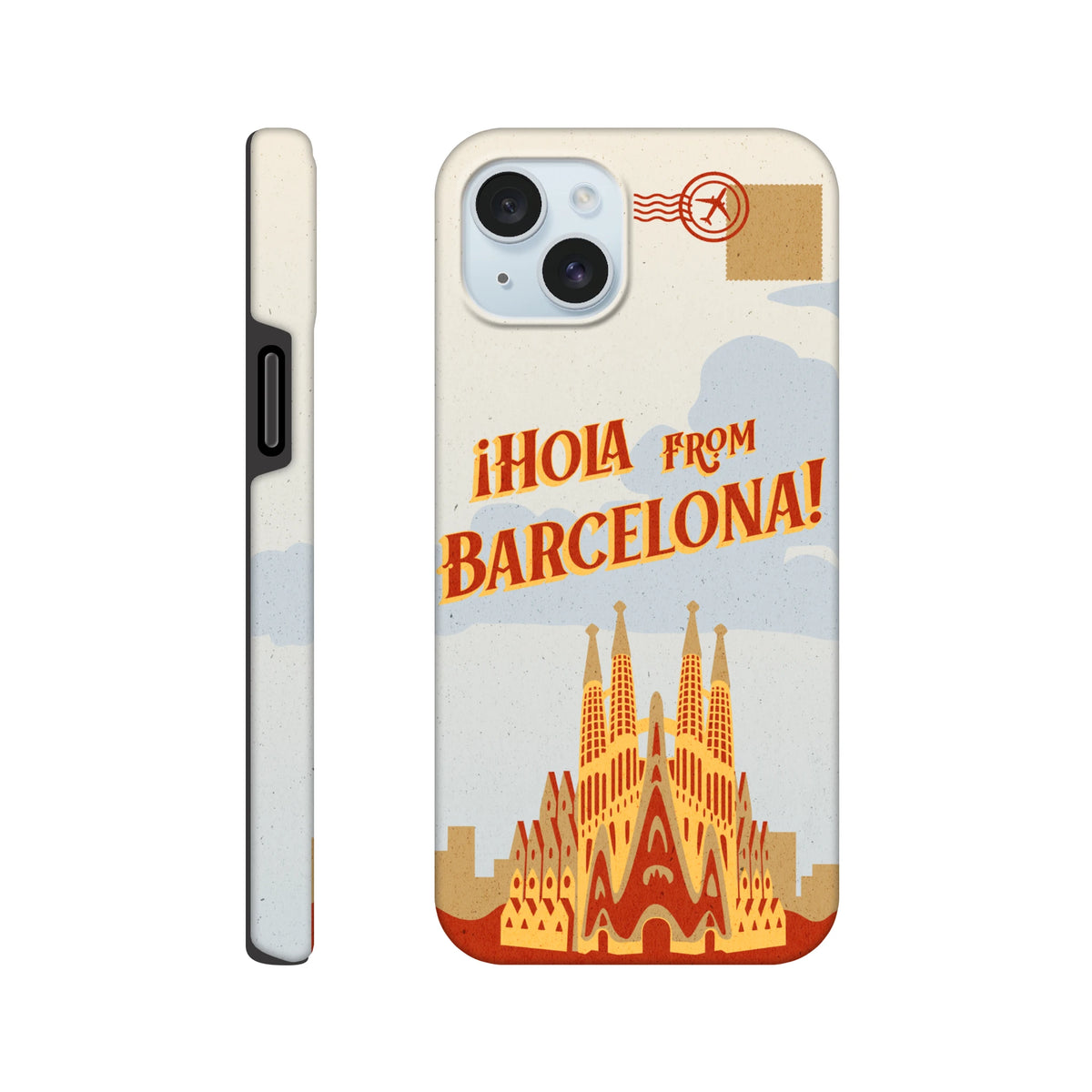 Barcelona travel postcard wraparound tough iPhone case for iPhone 13–16, Spain phone cover
