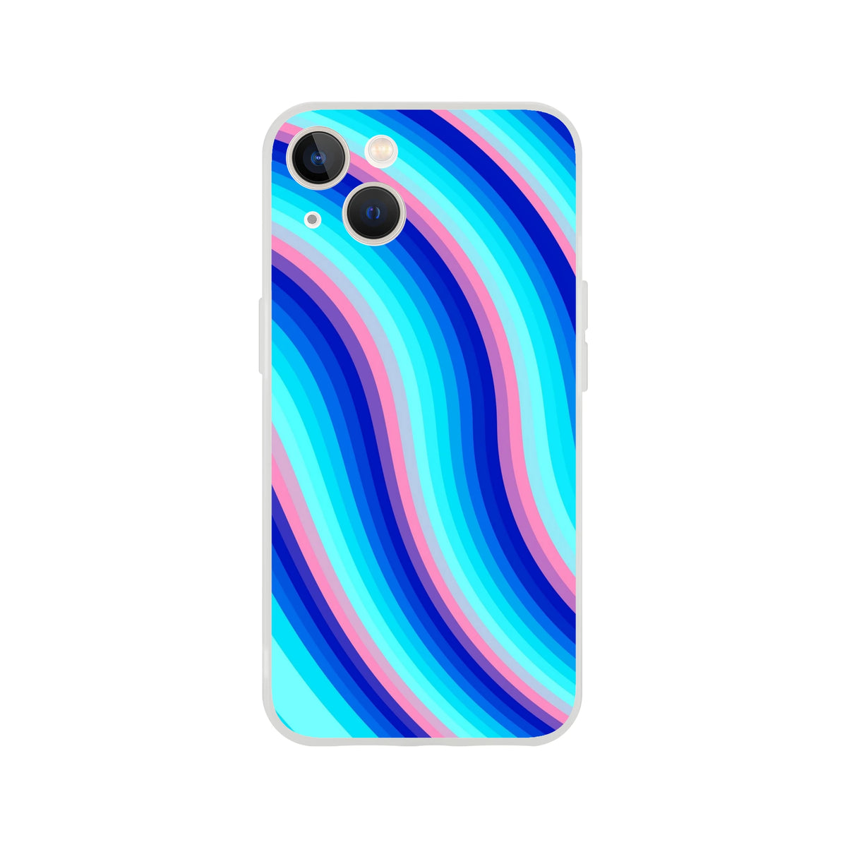 Blue and Pink Retro Wave iPhone Case for 13-16 with matte finish and vivid Y2K swirl print