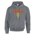 Berlin graphic women's hoodie in grey, soft cotton blend with red lettering and yellow 1994 design