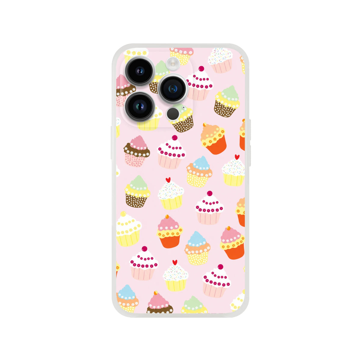 Pastel cupcake-pattern iPhone case for 13-16, kawaii sweet-treat design with matte finish.