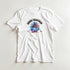 White women's graphic tee in soft cotton blend with colorful palm tree art and Urban Palm Trees logo.