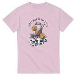 Pink Happy Hour women's graphic T-shirt with tropical cocktail, lemon slices, Cocktails & Drinks, cotton blend.