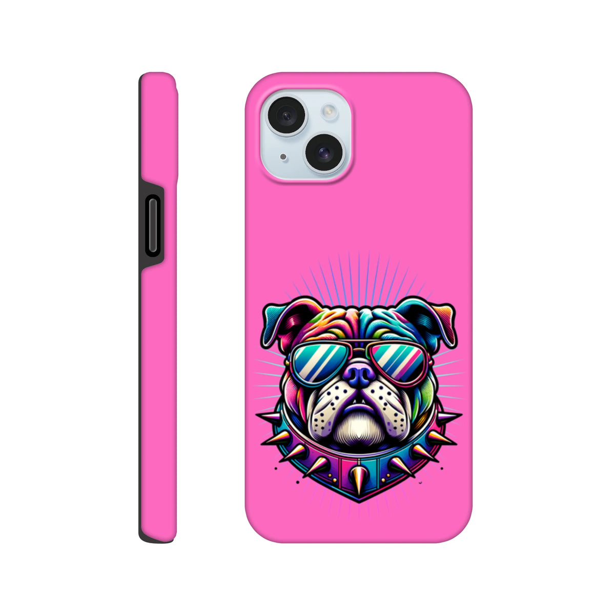 Pink Cool Bulldog Tough iPhone Case (13-16) Retro Dog Phone Cover - wraparound print, shock-absorbing protection