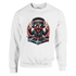 Teddy bear DJ graphic on white sweatshirt with headphones, sunglasses, leather jacket, and turntable