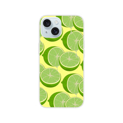 Cute Lime Slice iPhone Case (iPhone 13-16) with citrus lime-slice pattern on yellow background and matte finish