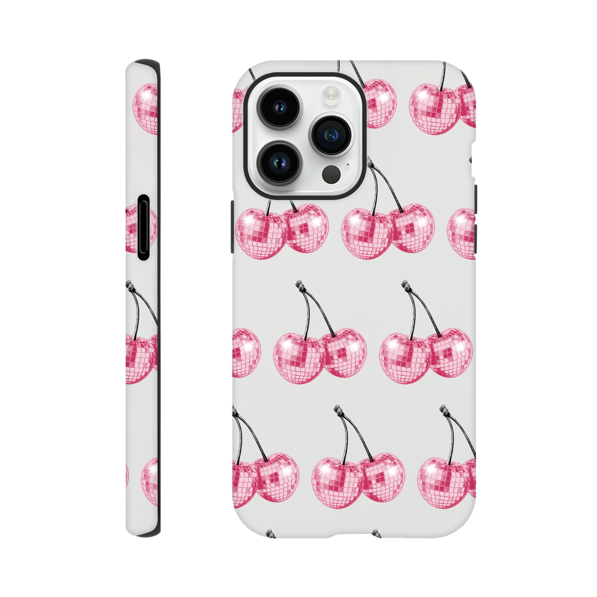 Glitter Ball Cherries phone case with dual-layer protection for iPhone 16/15/14/13.