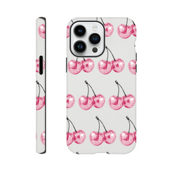 Glitter Ball Cherries phone case with dual-layer protection for iPhone 16/15/14/13.