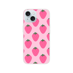 Cute pink strawberry-pattern iPhone case with kawaii fruit aesthetic for iPhone 13–16.