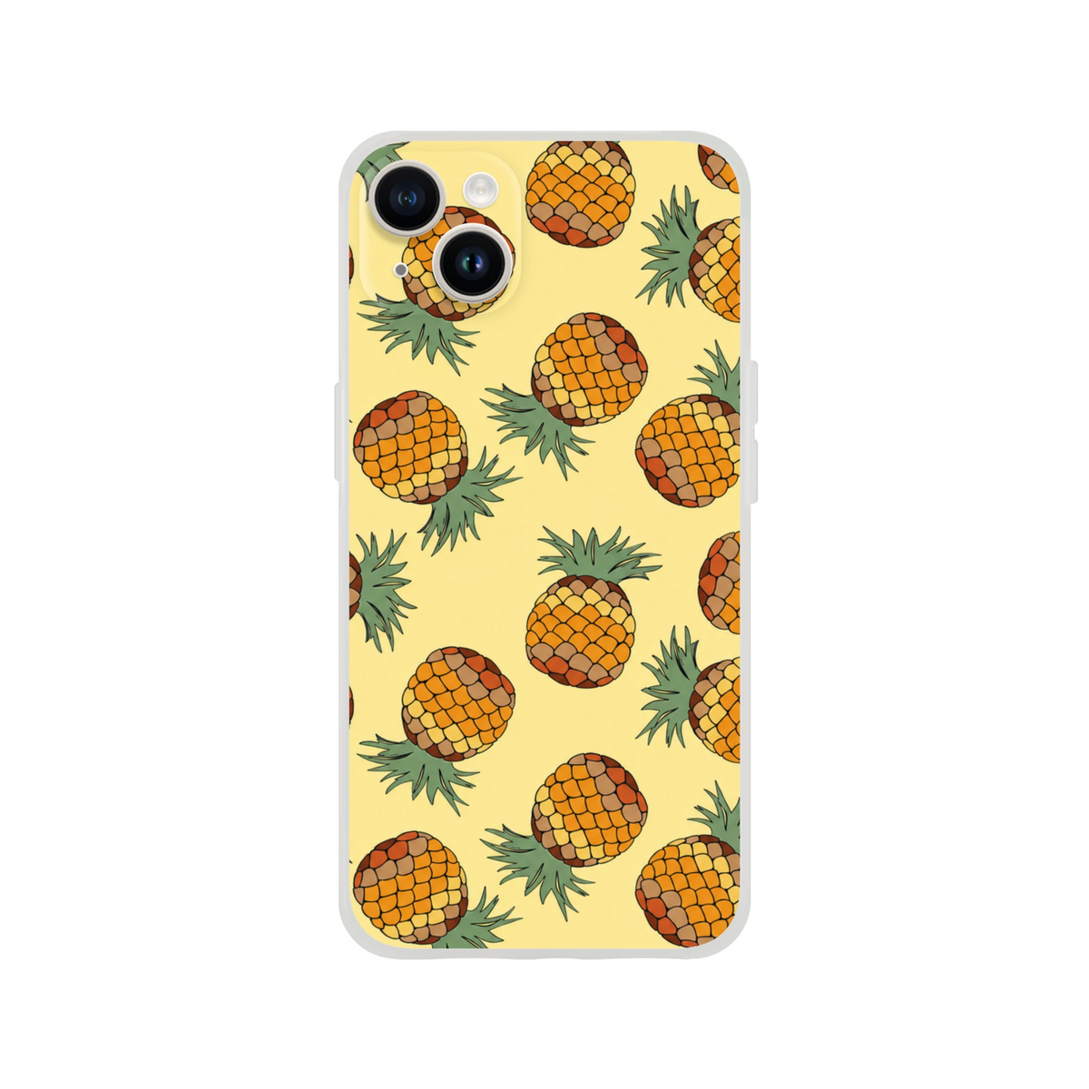 Pineapple-pattern iPhone 13-16 case with yellow background and repeating pineapples