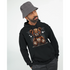 Man wearing black Men's Stressed Teddy Bear Hoodie 50/50 cotton blend with stitched teddy bear and spider-web design.