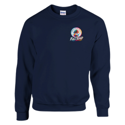 Navy blue sweatshirt featuring a colorful Urban Palm Trees logo and Full Send graphic on the chest.