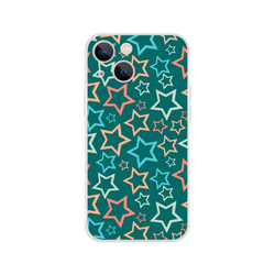 Retro multicolour star iPhone case for iPhone 13–16 with Y2K aesthetic star print on teal background