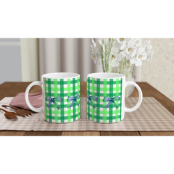 Green Gingham Bow Mug - Cute Coquette Coffee Cup