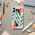 Slim transparent iPhone case with green leaves and coral-pink flowers for iPhone 13–16.