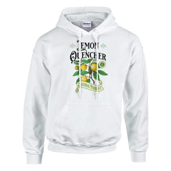 Lemon women's hoodie in white with lemon-tree graphic; cotton-blend pullover, sizes S-XL.