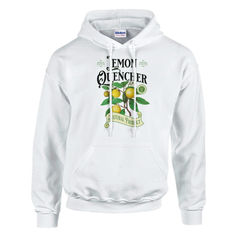 Lemon women's hoodie in white with lemon-tree graphic; cotton-blend pullover, sizes S-XL.