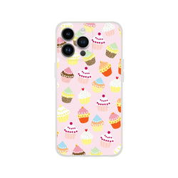 Pastel pink iPhone case with a kawaii cupcake pattern for iPhone 13-16.