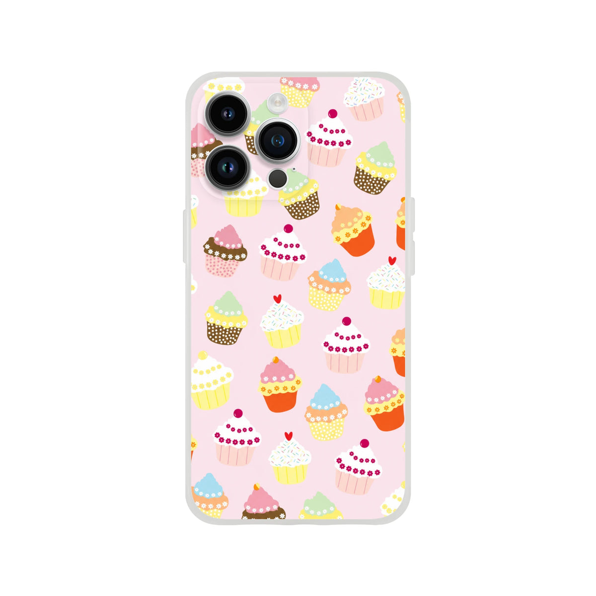 Pastel pink iPhone case with a kawaii cupcake pattern for iPhone 13-16.