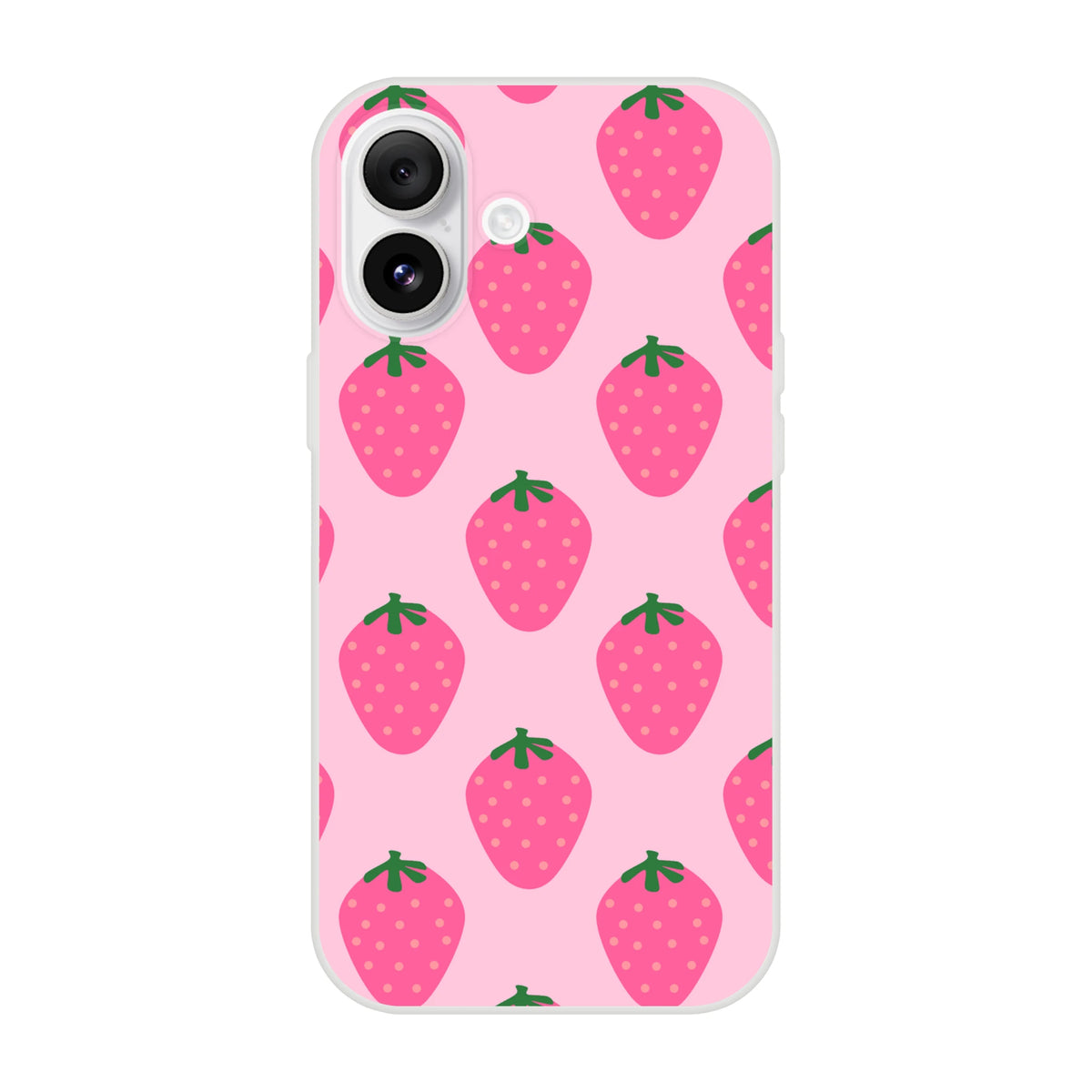 Cute pink strawberry iPhone case (13-16) with kawaii fruit aesthetic, protective and streetwear-inspired.
