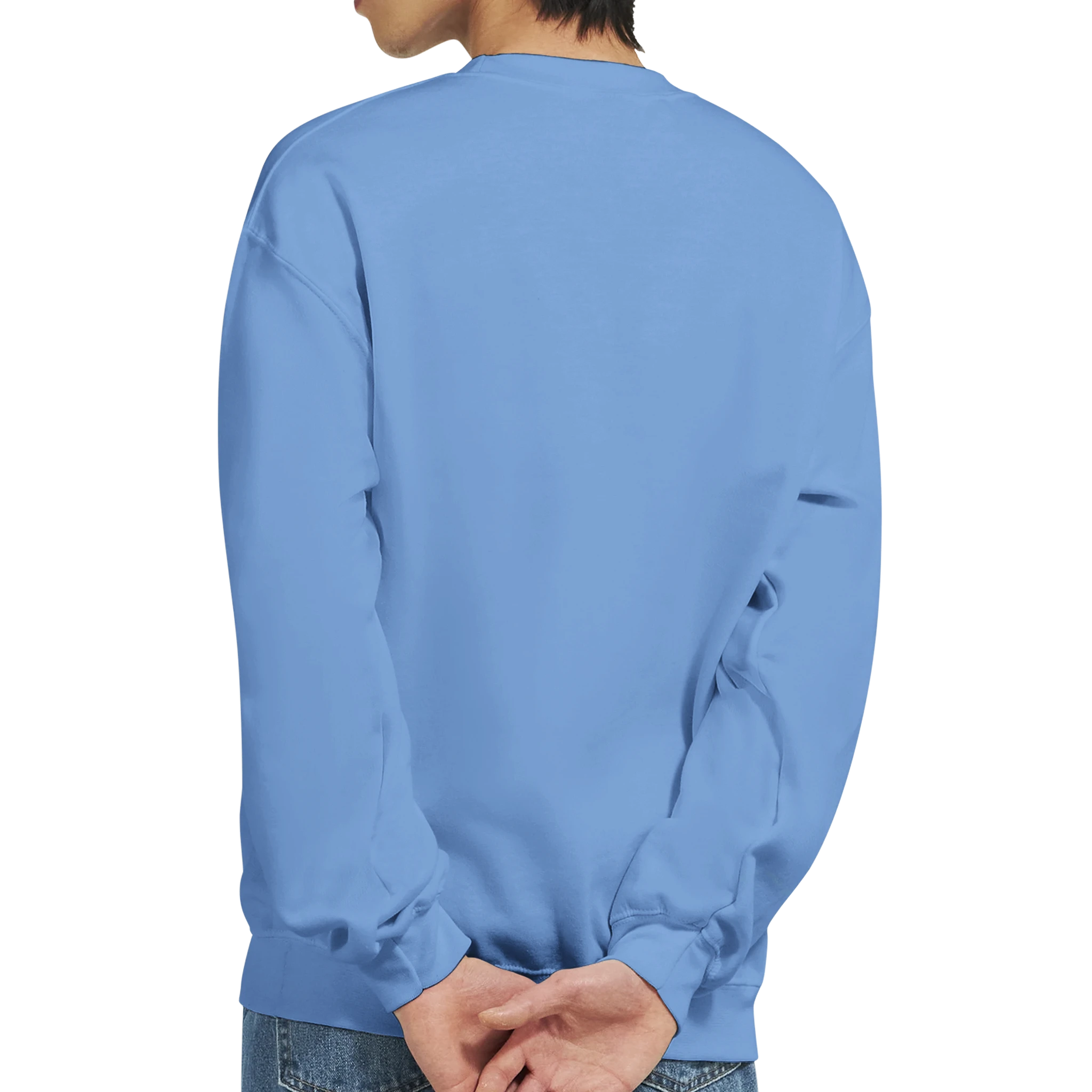 Blue Wanted Teddy Bear men's graphic sweatshirt back view, soft cotton blend, sizes S–XL