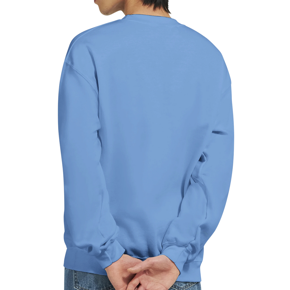 Blue Wanted Teddy Bear men's graphic sweatshirt back view, soft cotton blend, sizes S–XL