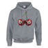 Grey Lucky Cherries hoodie with double-cherry graphic and 8-ball cherries, front pouch pocket.