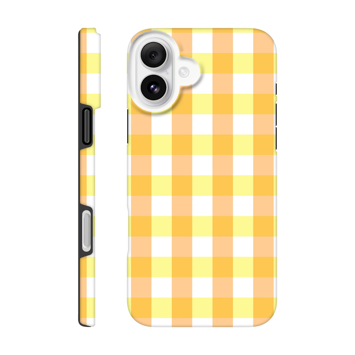 Retro yellow gingham checkered tough iPhone case providing nostalgic style and secure protection for daily use.