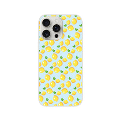 Blue iPhone case with a cute lemon pattern for iPhone 13–16, lightweight citrus design on a light blue background
