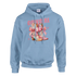 Pastel blue women's cowgirl hoodie featuring pink bow-tied boots and COWGIRL text graphic.