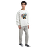 Male model in white Dab Teddy Bear graphic sweatshirt with colorful splash, made from soft cotton blend.