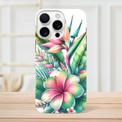 Vibrant tropical hibiscus and floral print on a tough iPhone case featuring impact-resistant protection for street styling.
