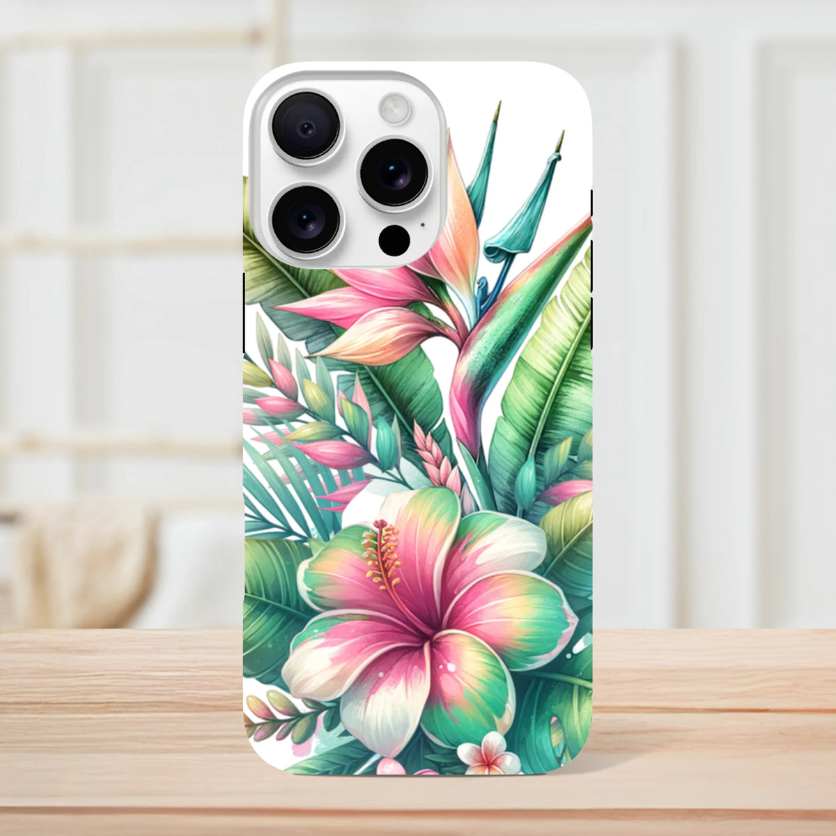 Vibrant tropical hibiscus and floral print on a tough iPhone case featuring impact-resistant protection for street styling.
