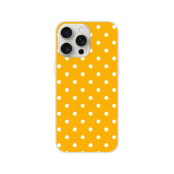 Retro orange phone case with white polka dots. Slim matte TPU cover for iPhone 13-16 commute protection.