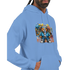 Men's urban teddy bear hoodie in blue, 50/50 cotton-poly blend, bold graffiti bear graphic.