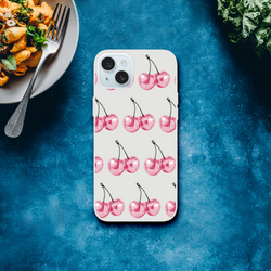 Glitter ball cherries pattern on a slim transparent iPhone case for iPhone 13-16, protective cover.