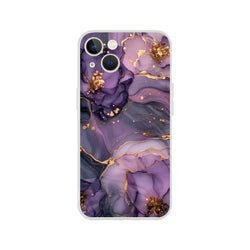 Purple and gold marble-style iPhone case for 13-16 with a luxury abstract agate pattern.