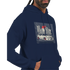 Navy Car Jumper JDM hoodie with a 50/50 cotton-poly blend and front graphic of a street car under a red sun.