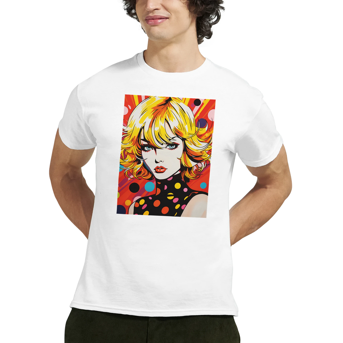 70s Pop Art Girl T-Shirt for Men - Retro Psychedelic Streetwear Top