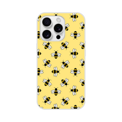 Yellow bee-pattern iPhone case for 13-16 with honey bee motif, playful streetwear-inspired cover.