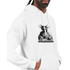 White Liberty DJ graphic hoodie featuring Statue of Liberty wearing headphones at a DJ mixer, soft cotton blend.