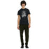 Man wearing Gothic Glory men's graphic T-shirt in black with white gothic artwork and 'Glory' script.