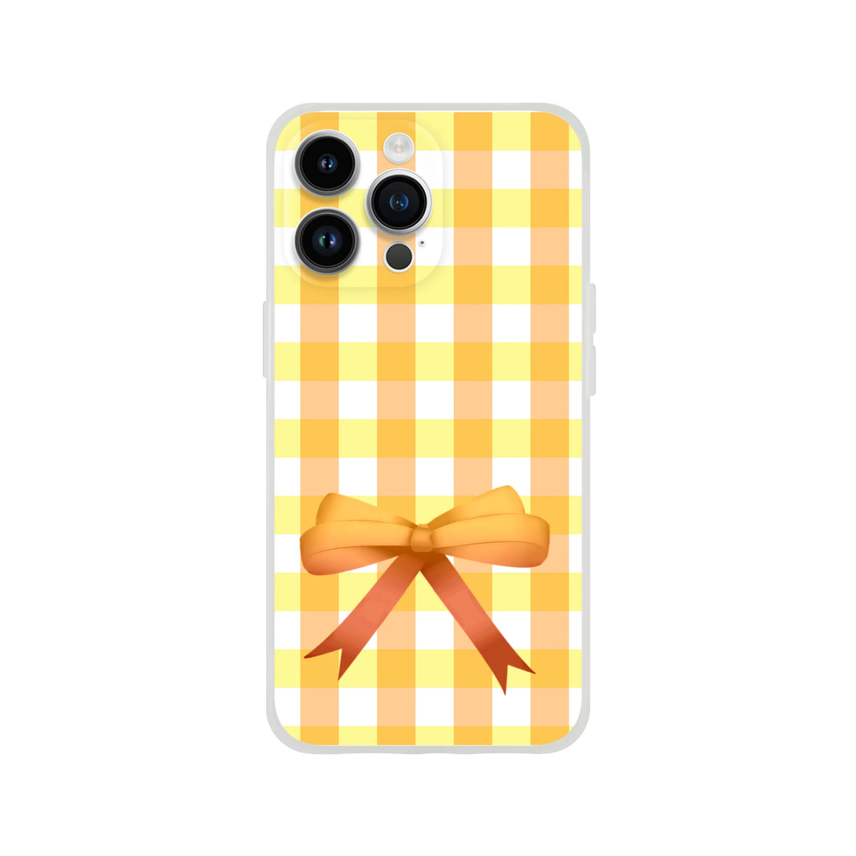 Yellow gingham bow iPhone case for 13-15, with a cute coquette aesthetic.