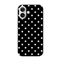 Retro black and white polka dot iPhone case. Slim matte TPU phone cover for iPhone 13-16 with wireless charging support and impact protection.